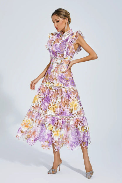 Paula - Sleeveless midi dress with eyelet/broderie anglaise/cutwork detailing