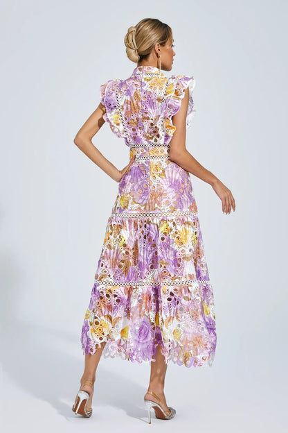 Paula - Sleeveless midi dress with eyelet/broderie anglaise/cutwork detailing